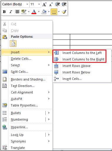 how to copy and paste in word table