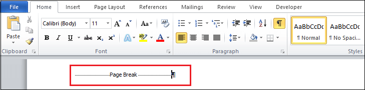 insert a page break in word doc with ctrl and enter