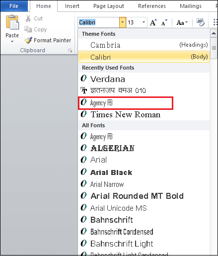 microsoft word fonts