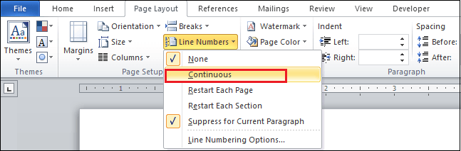 how to include line numbers in word with table