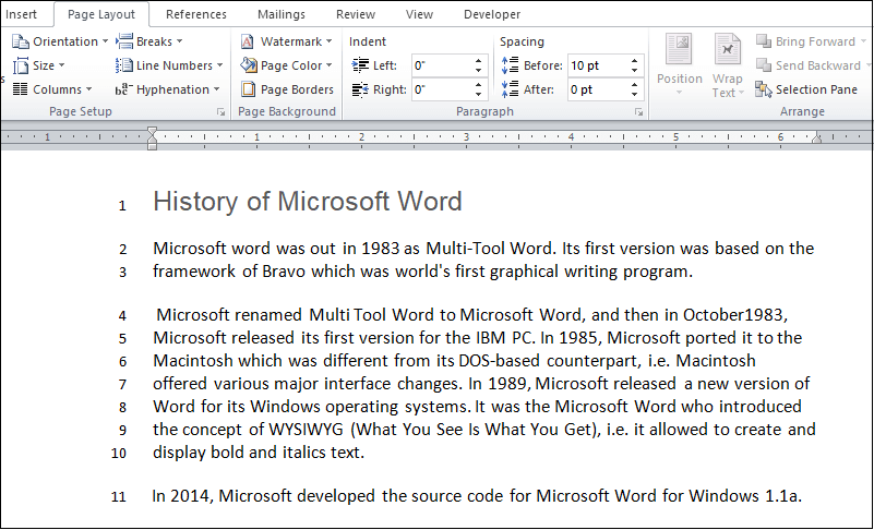 How to add or remove Line numbers in Microsoft Word document