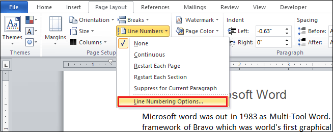 how to add line numbers in word 2017