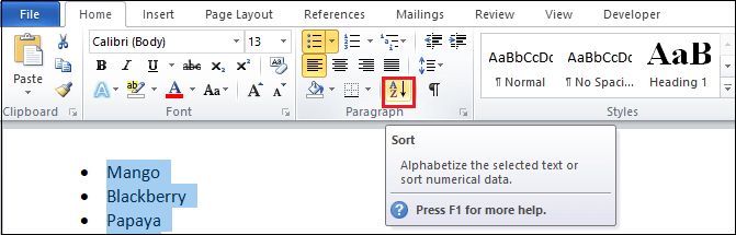 How to alphabetize data in Microsoft Word