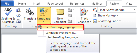 change language microsoft word