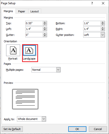 How to change page orientation in Word document