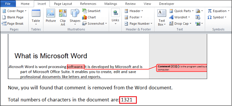 How to Count the Number Characters in a Word document
