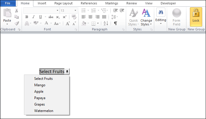 How to create a drop-down menu in Word document