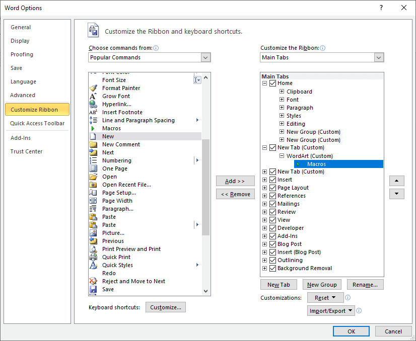 activate developer tab in word