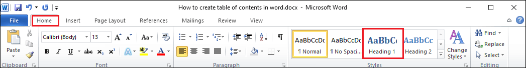 How to create a Table of contents in Word