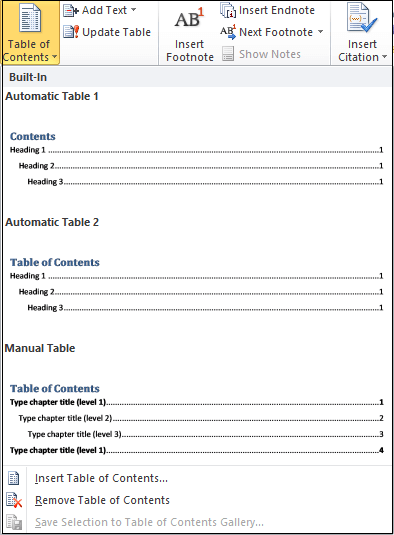 How to create a Table of contents in Word