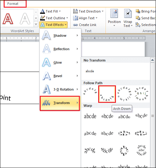 How to curve text in Microsoft Word document