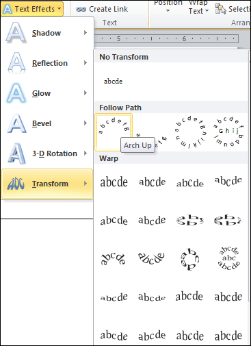 how do you curve text in word 365