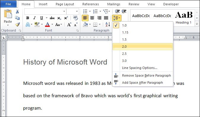 double space in microsoft word