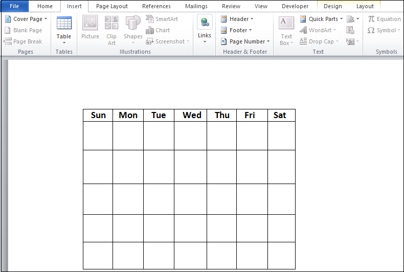 How to insert a calendar in Word document
