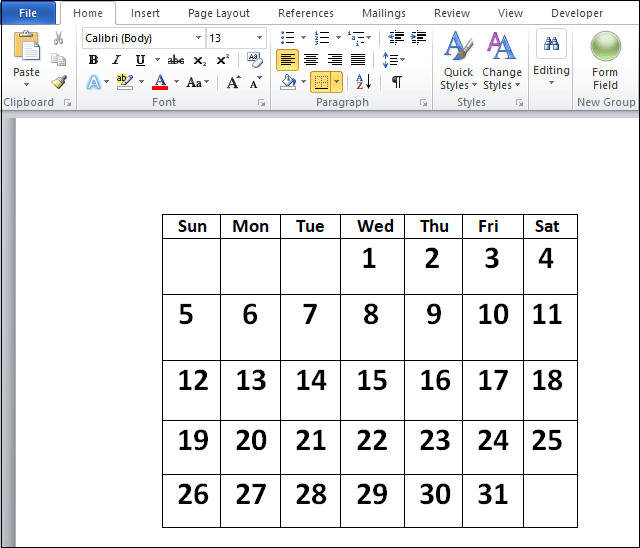 How To Insert A Calendar In Word Document Javatpoint