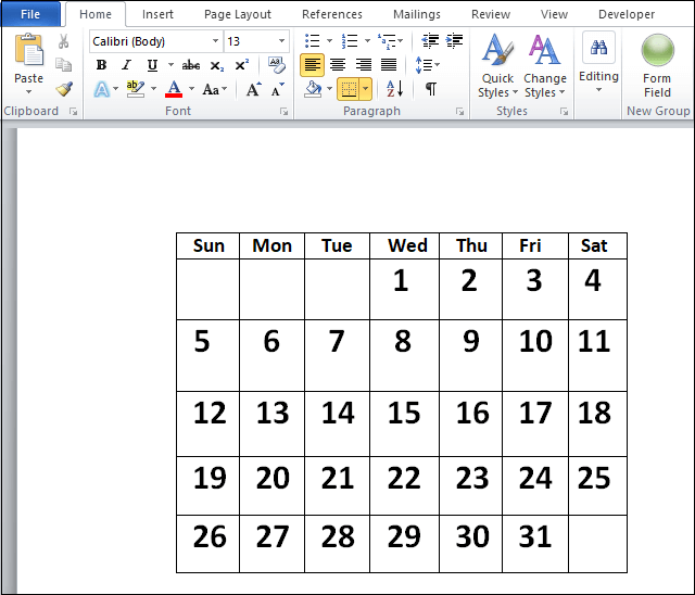 How to insert a calendar in Word document