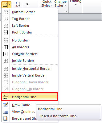 How to insert a line in Word