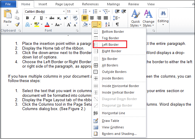 How to insert a line in Word