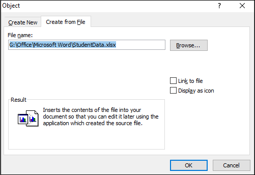 How to insert an Excel spreadsheet into a Word document