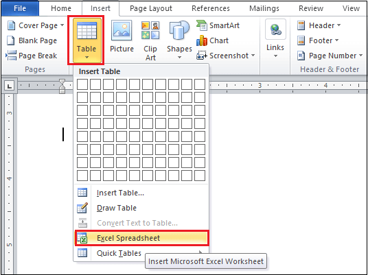 Insert Excel Spreadsheet Into Word Document