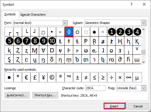 windows key command for bullet point