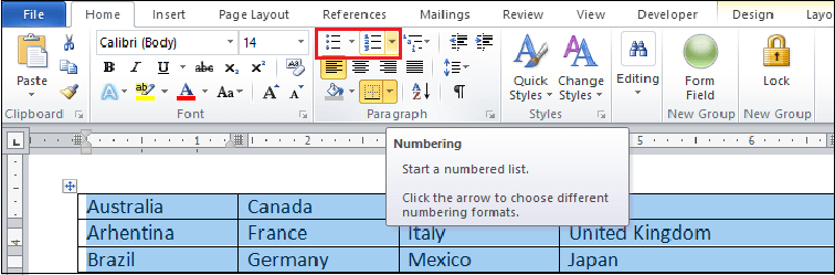 How to insert bullet points in Word document