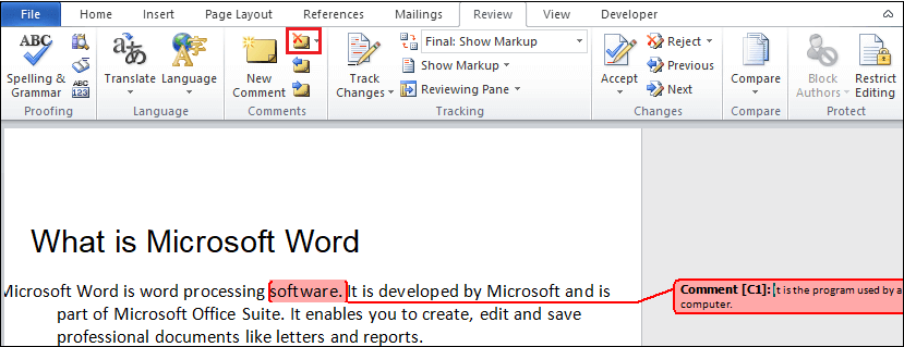 How to Insert or remove the comment in Word