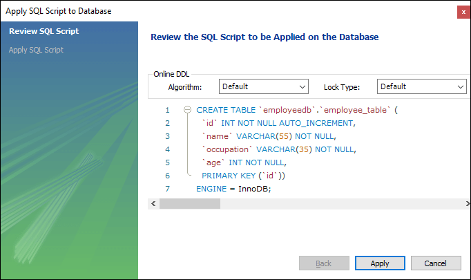 creating table in mysql