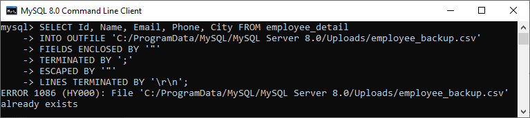 MySQL Export Table to CSV