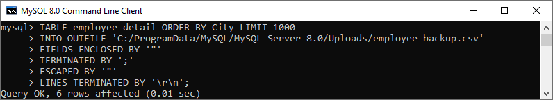 MySQL Export Table to CSV