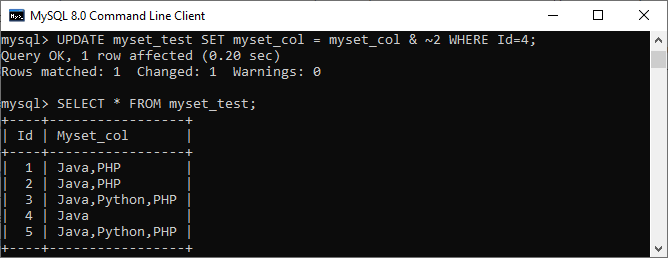 MySQL set