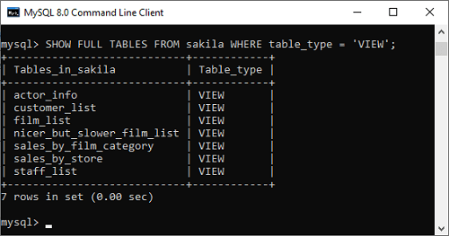 MySQL Show/List Tables
