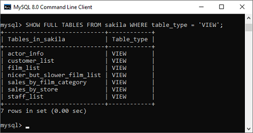 mysql show tables in database