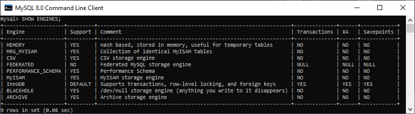 MySQL Table Types/Storage Engines