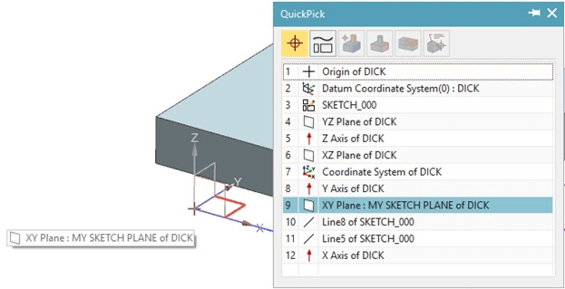Details panel of the part navigator in NX