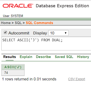 Oracle String ASCII Function