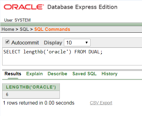Oracle String LENGTHB() Function