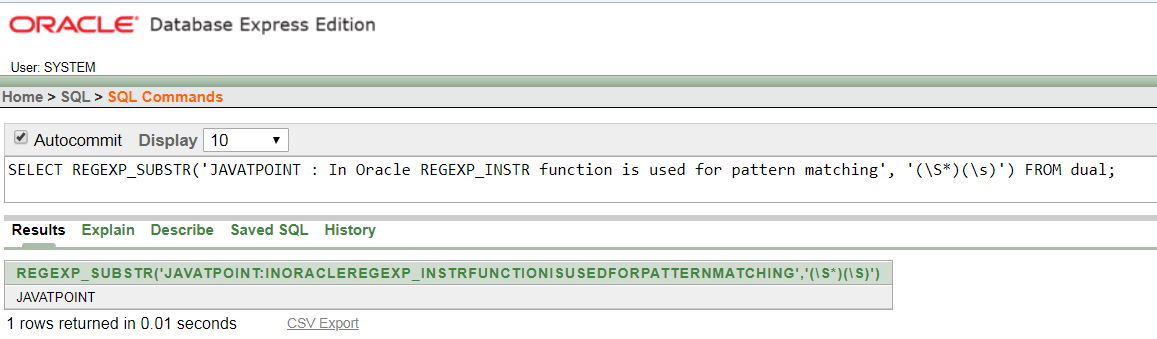 Oracle String REGEXP_SUBSTR() Function