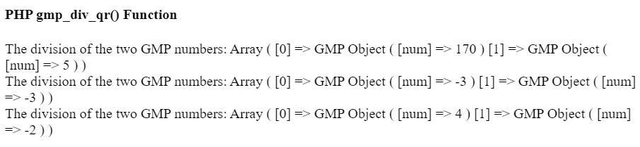 PHP gmp_div_qr() Function