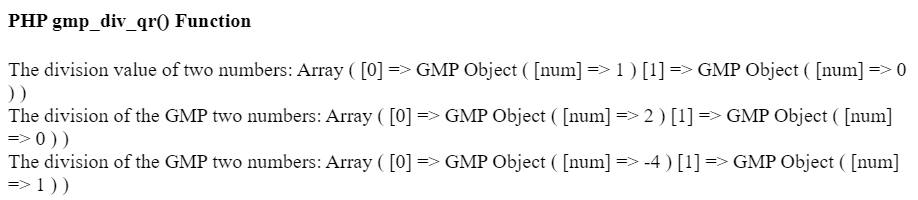 PHP gmp_div_qr() Function