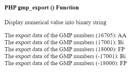 PHP gmp_export() function