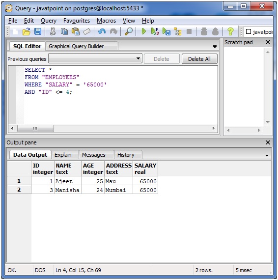 Postgres in condition