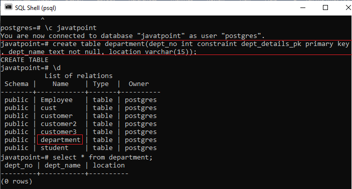 PostgreSQL Create Table