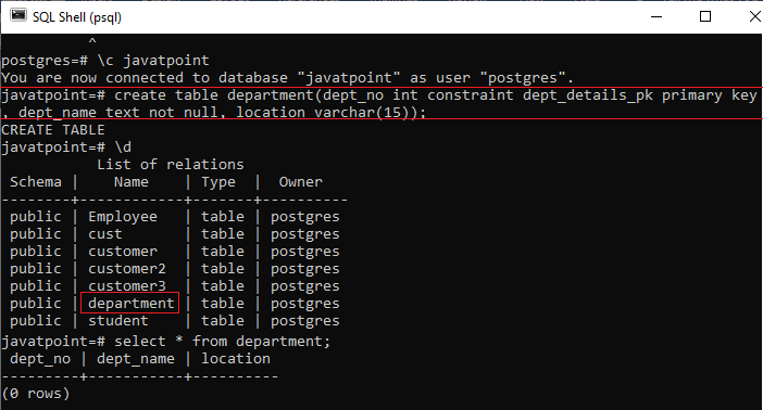 PostgreSQL 创建表