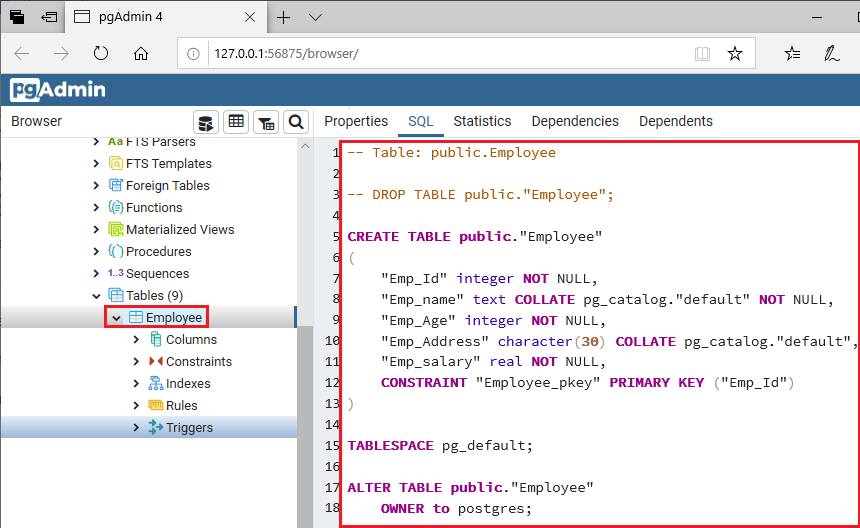 PostgreSQL Create Table  javatpoint