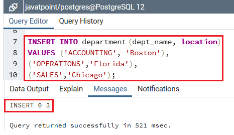 PostgreSQL Insert