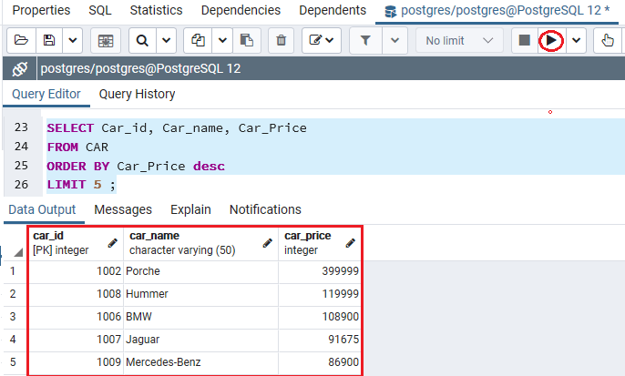 Postgresql Top Limit