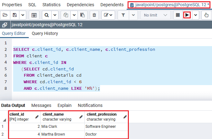 PostgreSQL 子查询