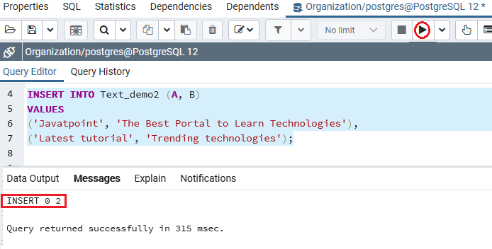 PostgreSQL Text
