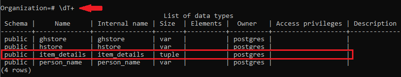 PostgreSQL User-Defined data type